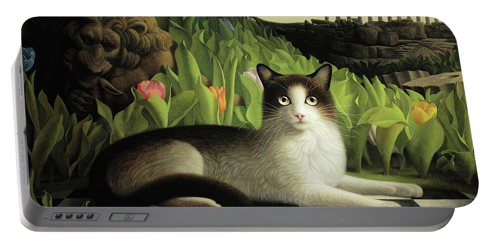 Cat Portable Battery Charger featuring the painting Call of the Wild by Chris Miles