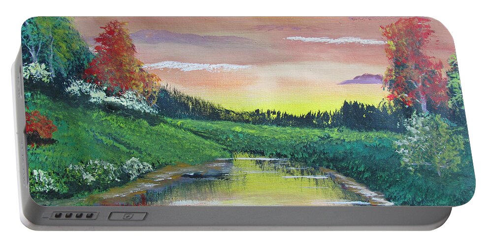 Sunset Portable Battery Charger featuring the painting Calming Sunset by Luis F Rodriguez
