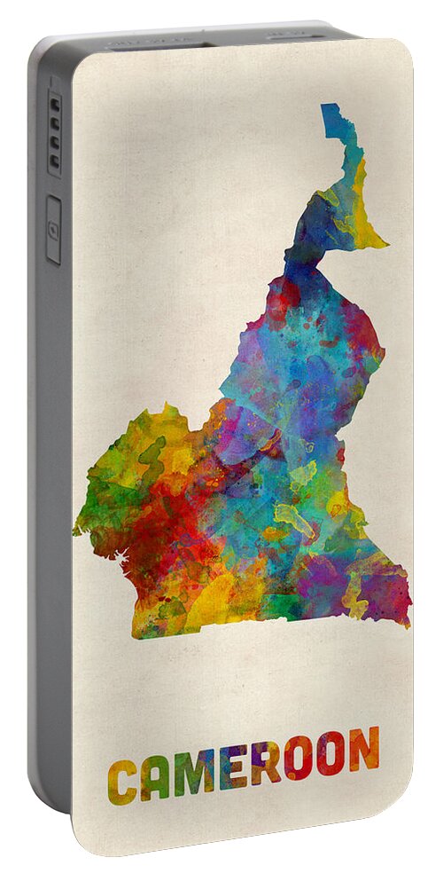 Cameroon Portable Battery Charger featuring the digital art Cameroon Watercolor Map by Michael Tompsett