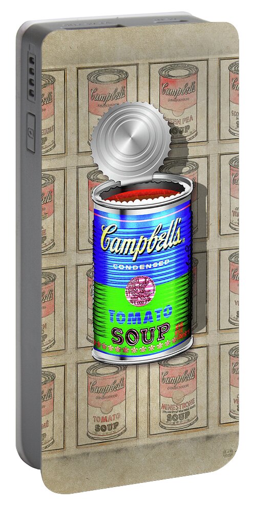 'visual Art Pop' Collection By Serge Averbukh Portable Battery Charger featuring the digital art Campbell's Soup Revisited - Blue and Green by Serge Averbukh