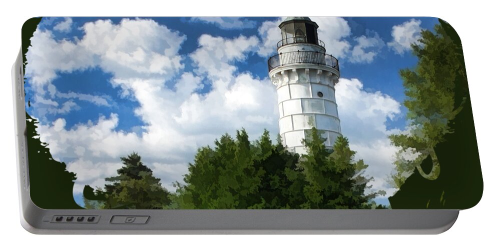 Cana Island Lighthouse Portable Battery Charger featuring the painting Cana Island Lighthouse Cloudscape in Door County by Christopher Arndt
