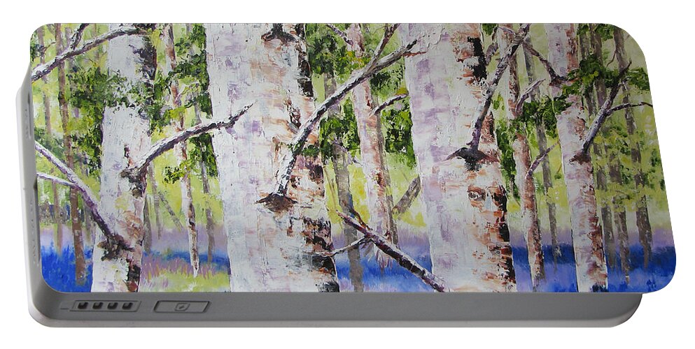 Landscape Portable Battery Charger featuring the painting Canadian Autumn Birch by Lisa Boyd