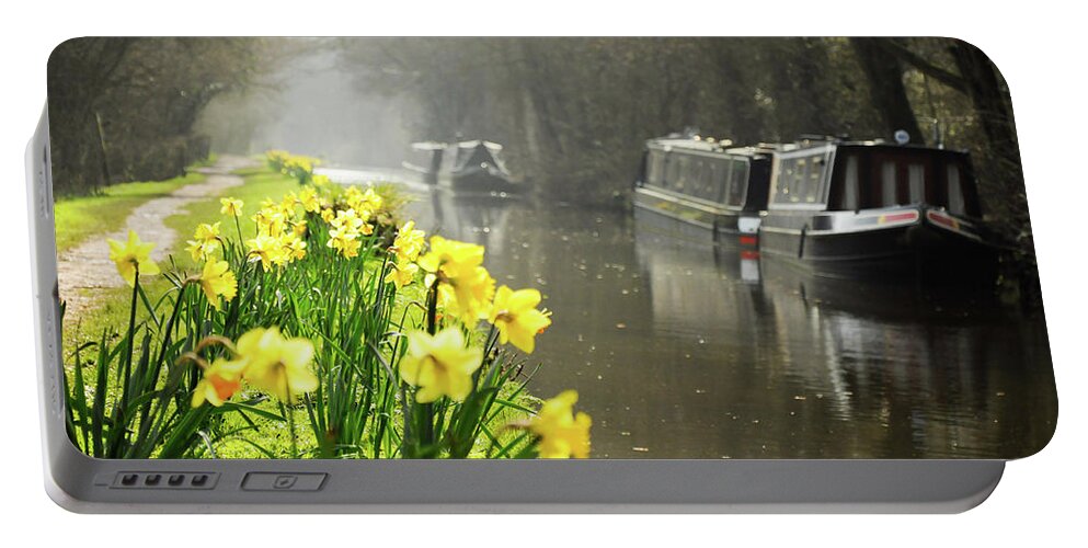 Barge Portable Battery Charger featuring the photograph Canalside Daffodils by Geoff Smith
