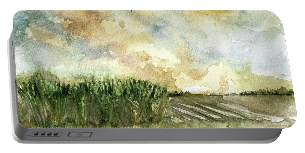 Landscape Portable Battery Charger featuring the painting Cane Smoke by Francelle Theriot