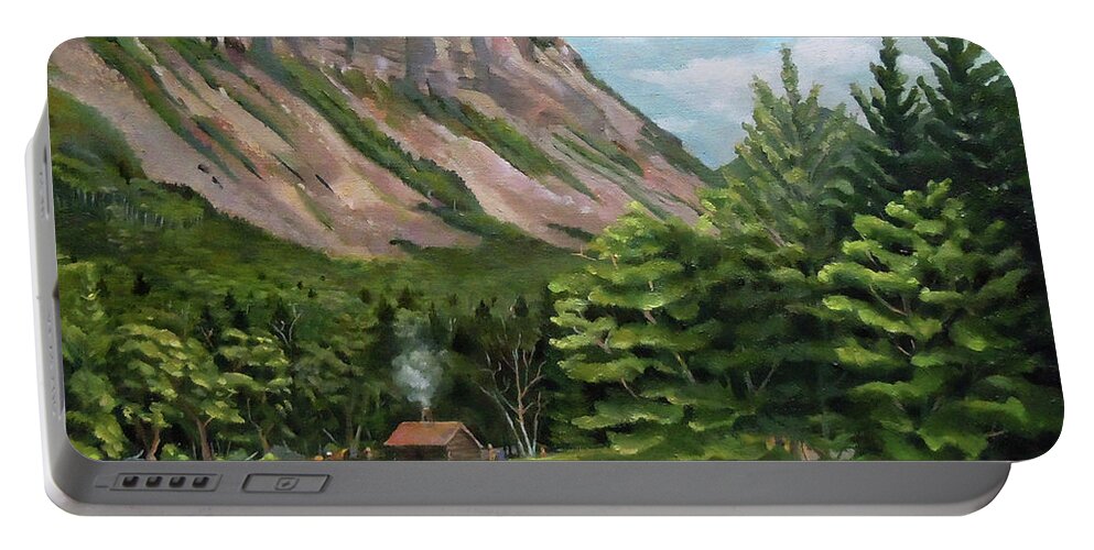 Cannon Mountain Portable Battery Charger featuring the painting Cannon Cliff New Hampshire by Nancy Griswold