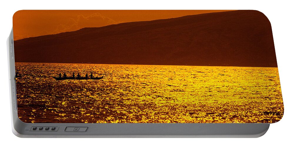A13e Portable Battery Charger featuring the photograph Canoe Paddling At Sunset by Dana Edmunds - Printscapes
