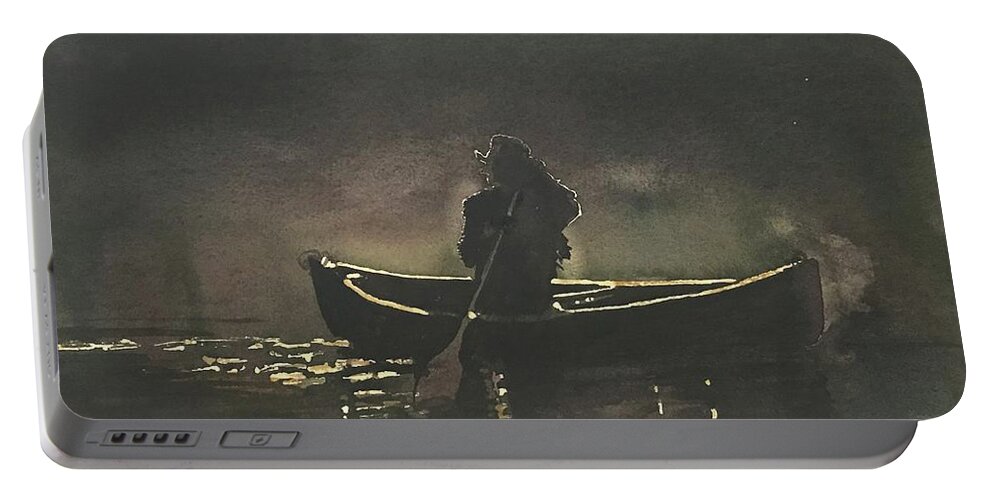 Canoeing Portable Battery Charger featuring the painting Canoeing alone by George Jacob