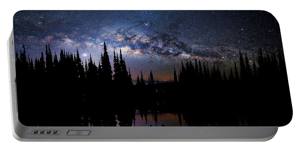 Milky Way Portable Battery Charger featuring the photograph Canoeing - Milky Way - Night Scene by Andrea Kollo