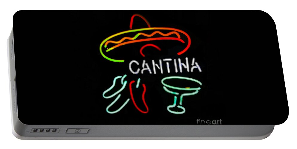 Neon Portable Battery Charger featuring the photograph Cantina Neon Sign by Catherine Sherman