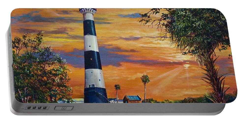 Trees Portable Battery Charger featuring the painting Cape Canaveral Light by AnnaJo Vahle