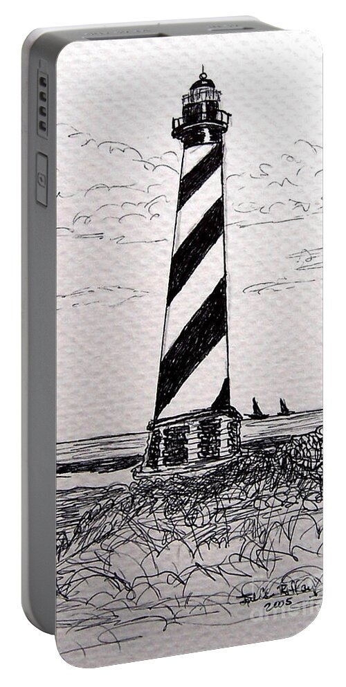 Cape Hatteras Portable Battery Charger featuring the drawing Cape Hatteras Lighthouse NC by Julie Brugh Riffey