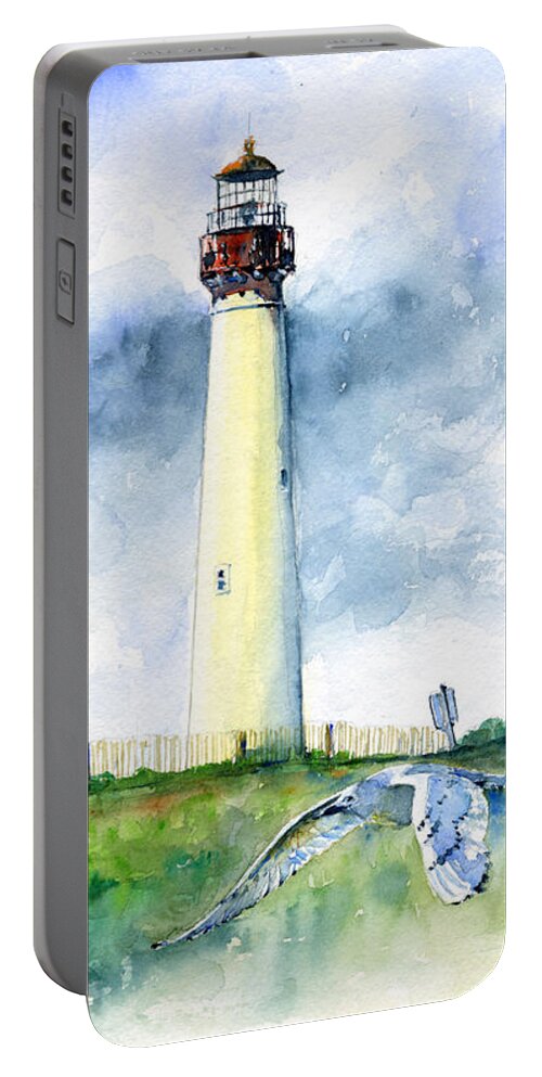 Lighthouse Portable Battery Charger featuring the painting Cape May Lighthouse by John D Benson