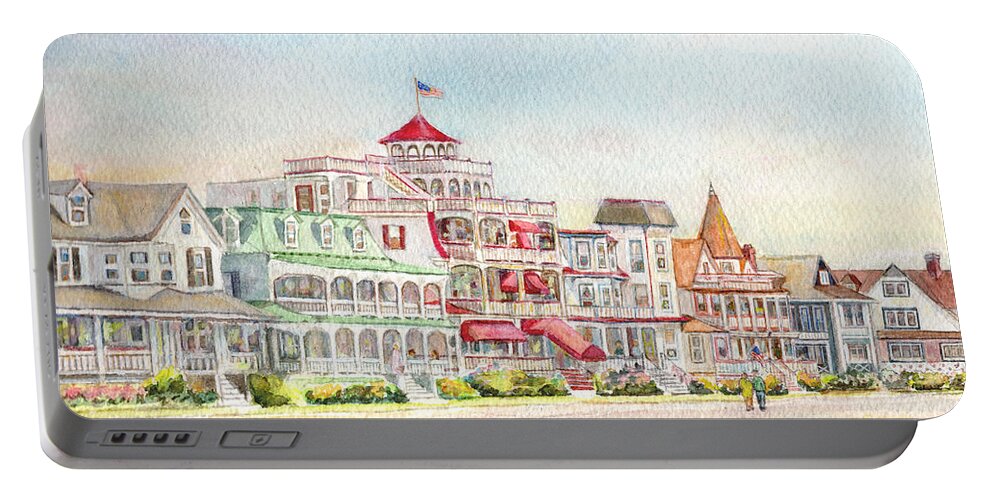 Cape May Promenade Portable Battery Charger featuring the painting Cape May Promenade Cape May New Jersey by Pamela Parsons