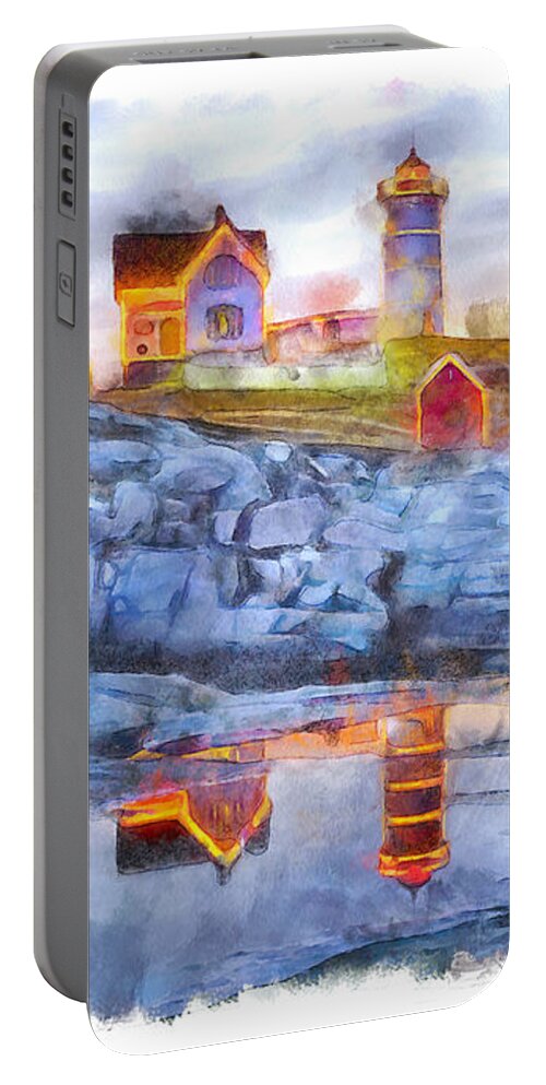 Landscape Portable Battery Charger featuring the photograph Cape Neddick Light Watercolor by Betty Denise
