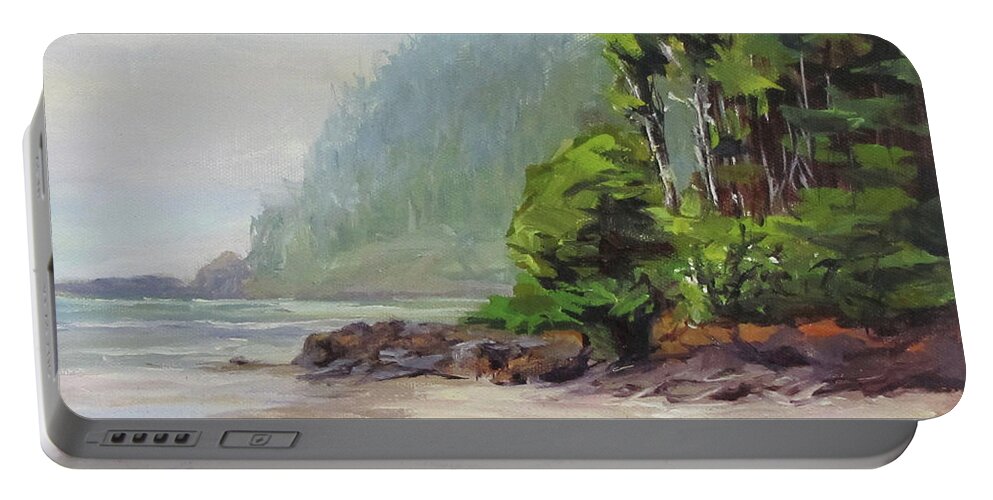 Beach Portable Battery Charger featuring the painting Cape Perpetua by Karen Ilari