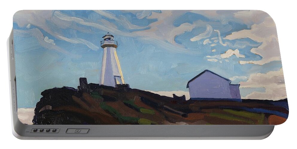 888 Portable Battery Charger featuring the painting Cape Spear Light by Phil Chadwick