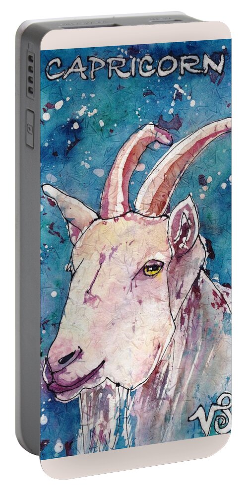 Zodiac Portable Battery Charger featuring the painting Capricorn by Ruth Kamenev