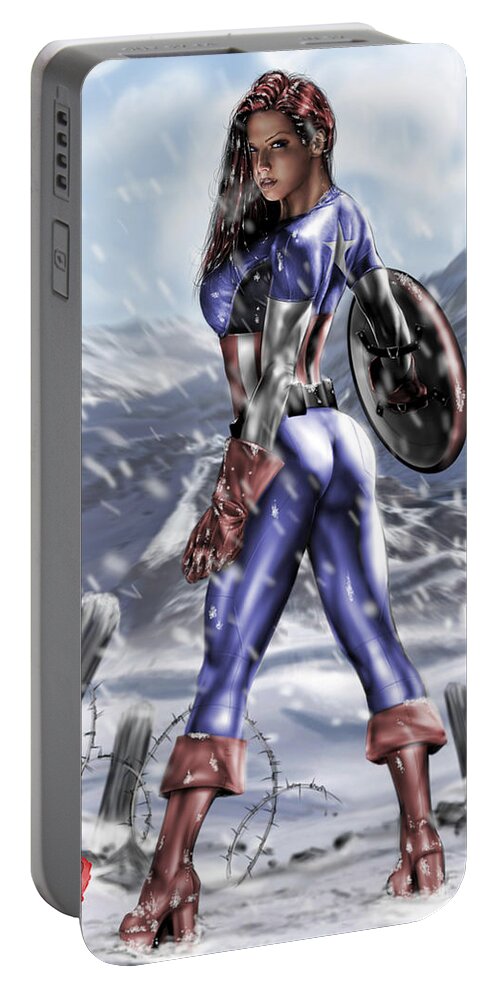 Captain Portable Battery Charger featuring the painting Captain America by Pete Tapang