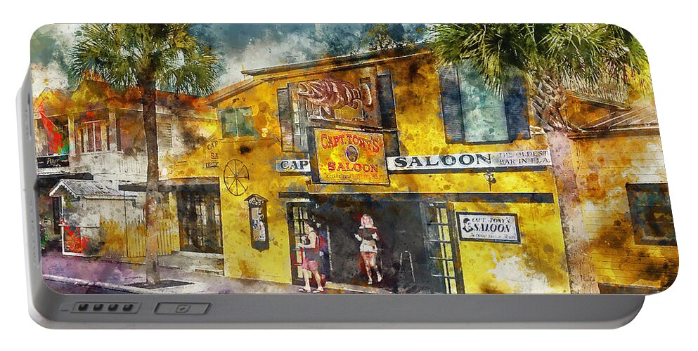 Sloppy Joes Portable Battery Charger featuring the painting Captain Tony's Saloon by Jon Neidert