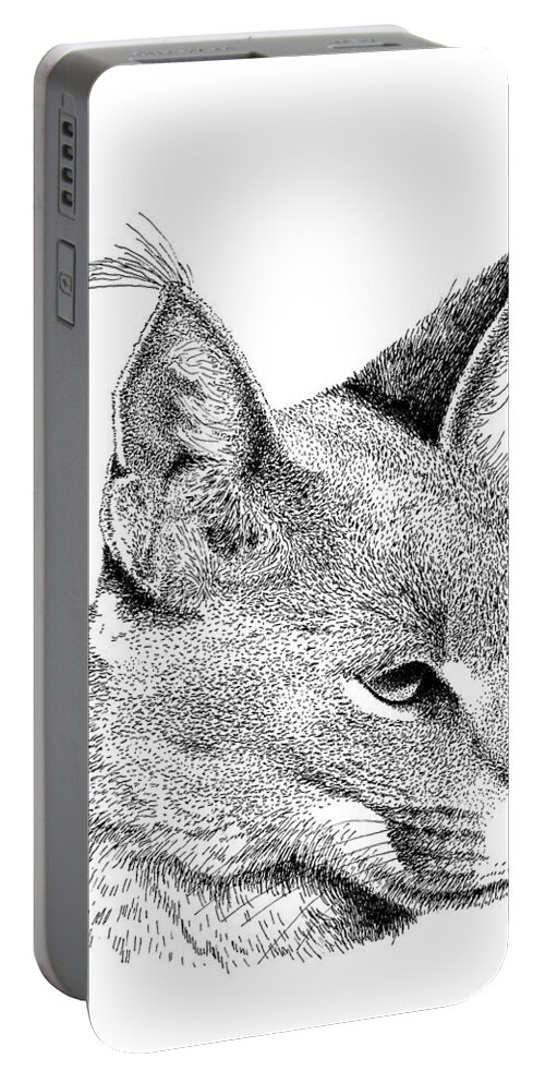 Caracl Portable Battery Charger featuring the drawing Caracal by Scott Woyak