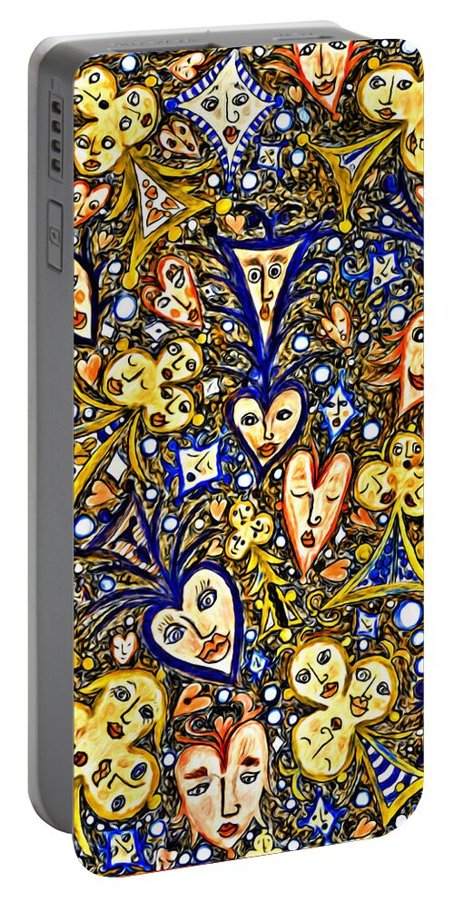 Lise Winne Portable Battery Charger featuring the digital art Card Game Symbols Blue and Yellow by Lise Winne