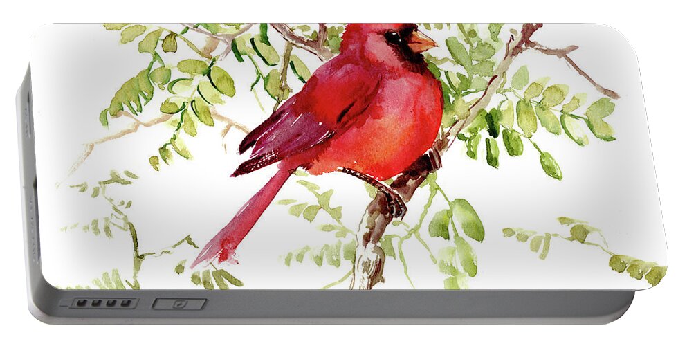 Bird Art Portable Battery Charger featuring the painting Cardinal Bird by Suren Nersisyan
