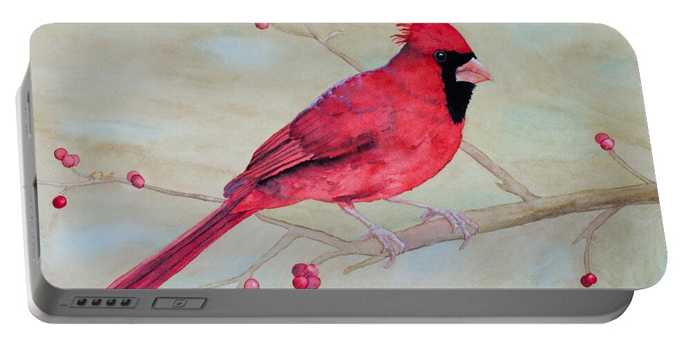 Cardinal Portable Battery Charger featuring the painting Cardinal II by Laurel Best