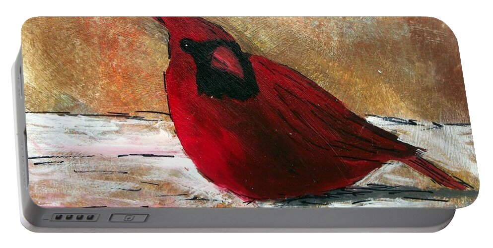 Cardinal Portable Battery Charger featuring the painting Cardinal by Tami Booher
