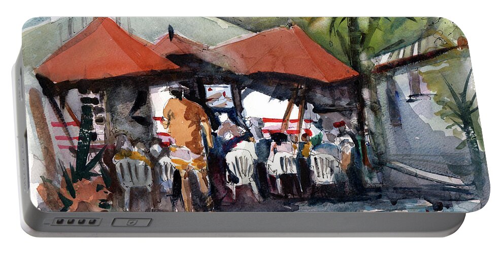 Watercolor Portable Battery Charger featuring the painting Caribbean bar-theatre Barbados Style by Gaston McKenzie