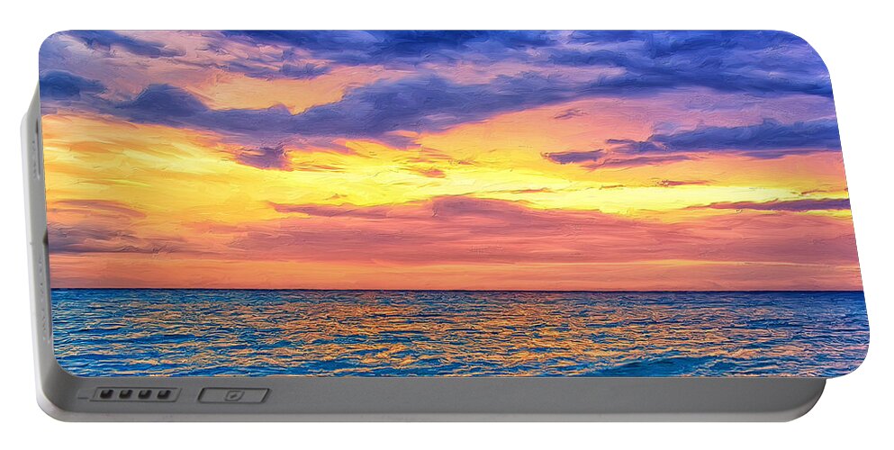Caribbean Portable Battery Charger featuring the painting Caribbean Sunset by Dominic Piperata
