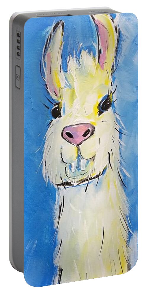 Llama Portable Battery Charger featuring the painting Carlos by Terri Einer
