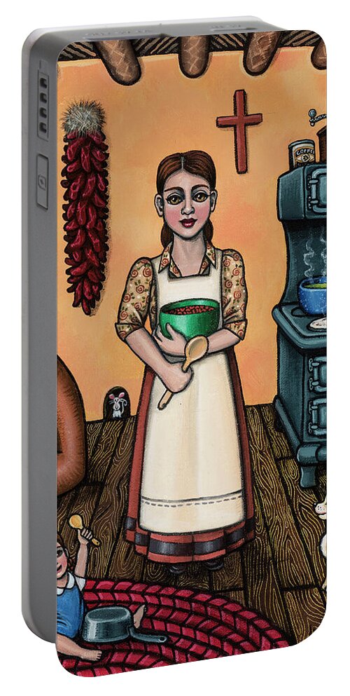 Kitchen Art Portable Battery Charger featuring the painting Carmelitas Kitchen Art by Victoria De Almeida