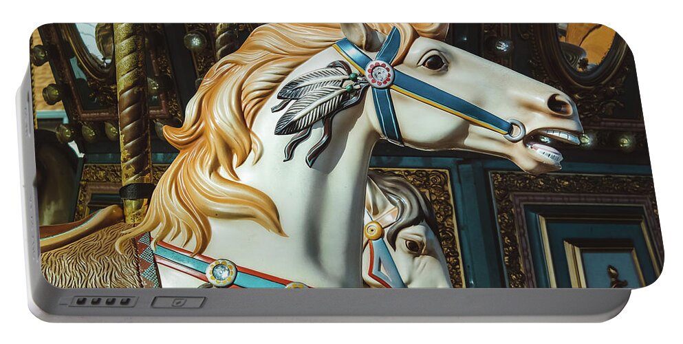 Carousels Portable Battery Charger featuring the photograph Carousel Horse Head by Colleen Kammerer