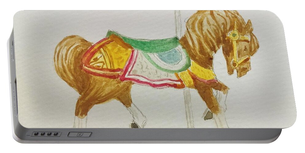 Horse Portable Battery Charger featuring the painting Carousel Horse by Stacy C Bottoms