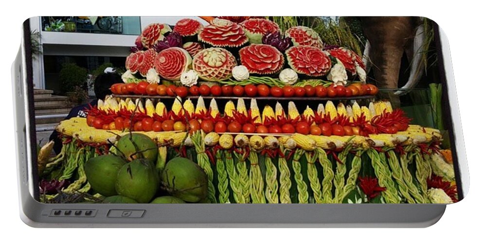 Whatiloveaboutthailand Portable Battery Charger featuring the photograph Carved Watermelon, Surin Elephant by Mr Photojimsf