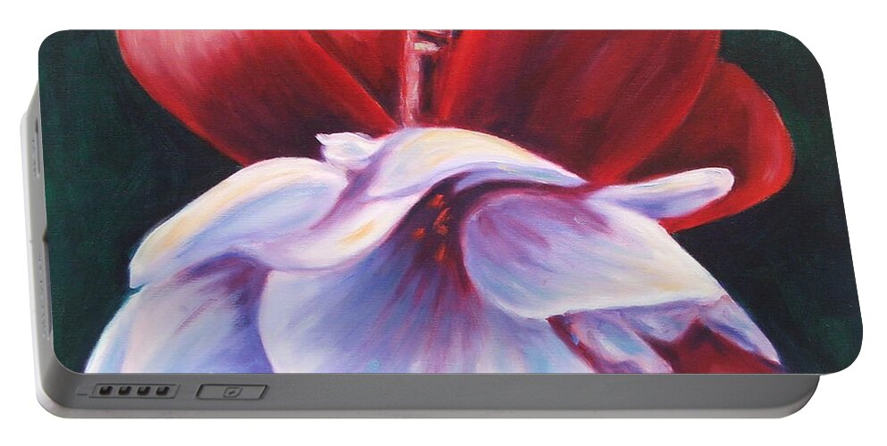 Fuchsia Portable Battery Charger featuring the painting Casey's Way by Shannon Grissom