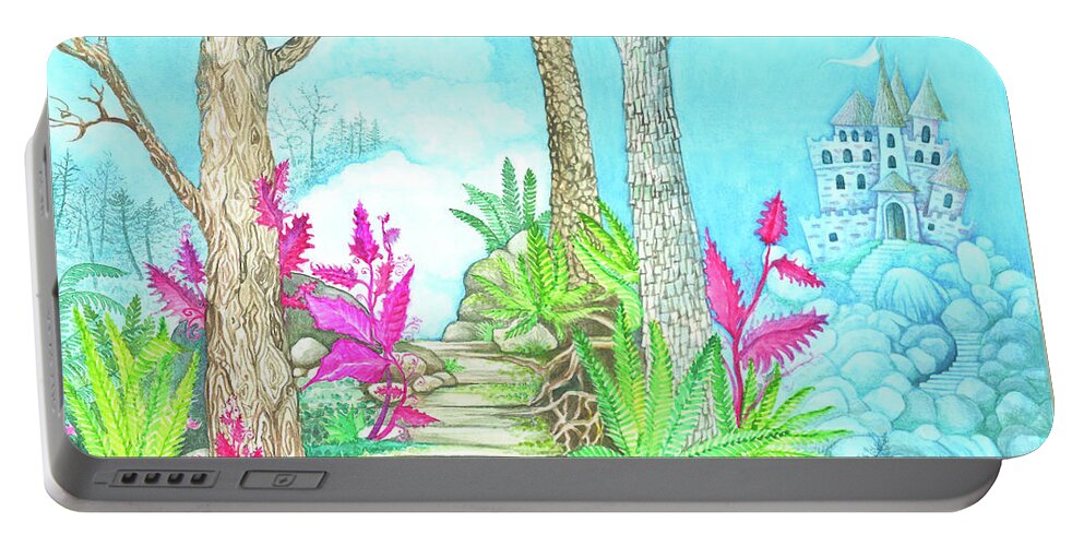 Adria Trail Portable Battery Charger featuring the painting Castle in the Blue by Adria Trail