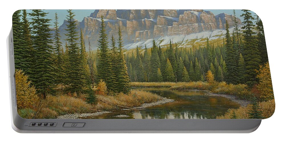 Jake Vandenbrink.canadian Portable Battery Charger featuring the painting Castle In The Sky by Jake Vandenbrink