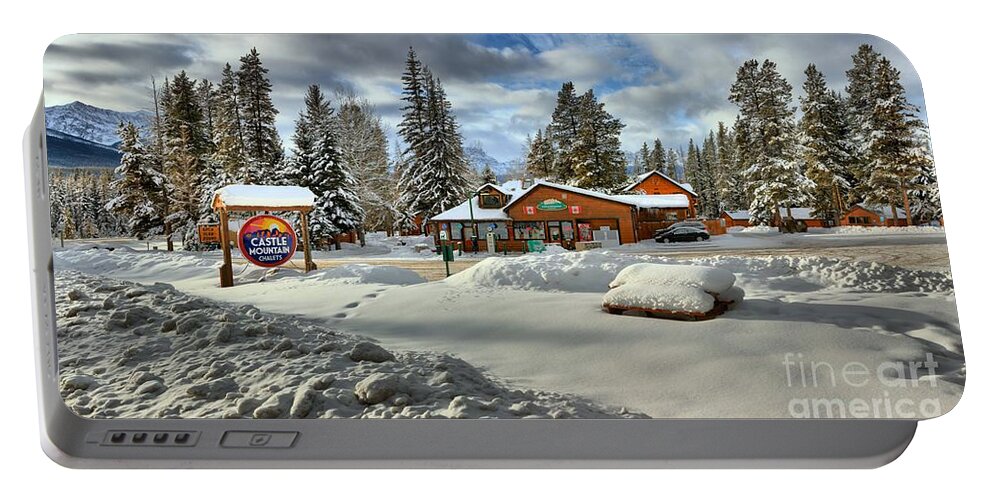 Castle Mountain Chalets Portable Battery Charger featuring the photograph Castle Mountain Chalets Panorama by Adam Jewell