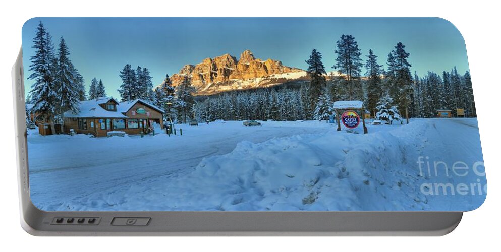 Castle Mountain Portable Battery Charger featuring the photograph Castle Mountain Sunset Panorama by Adam Jewell