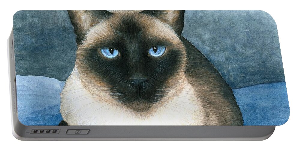 Cat Portable Battery Charger featuring the painting Cat 547 Siamese by Lucie Dumas