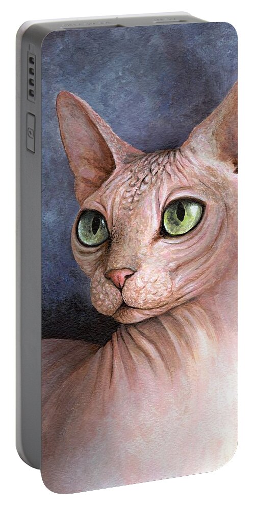 Cat Portable Battery Charger featuring the painting Cat 578 Sphinx by Lucie Dumas