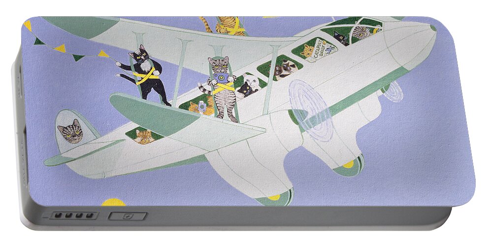 Cat Portable Battery Charger featuring the painting Cat Air Show by Pat Scott