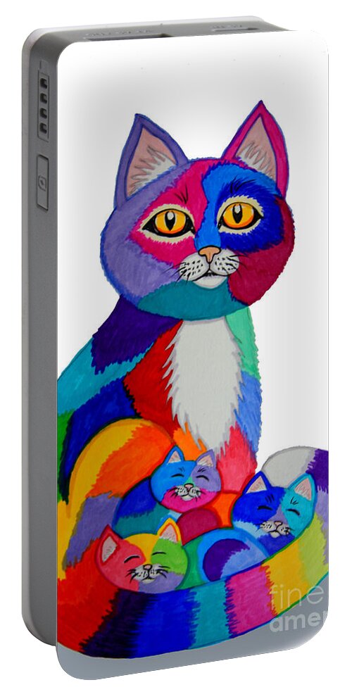 Cat Portable Battery Charger featuring the drawing Cat and Kittens 2 by Nick Gustafson