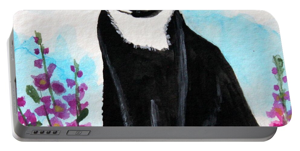 Cat Portable Battery Charger featuring the painting Cat in the Garden by Elizabeth Robinette Tyndall