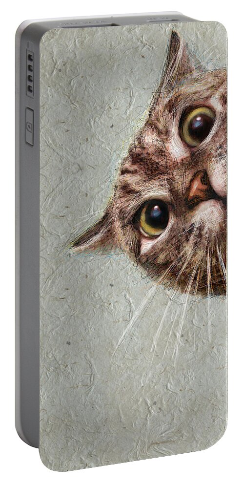 Angie Braun Portable Battery Charger featuring the painting CAT spy by Angie Braun