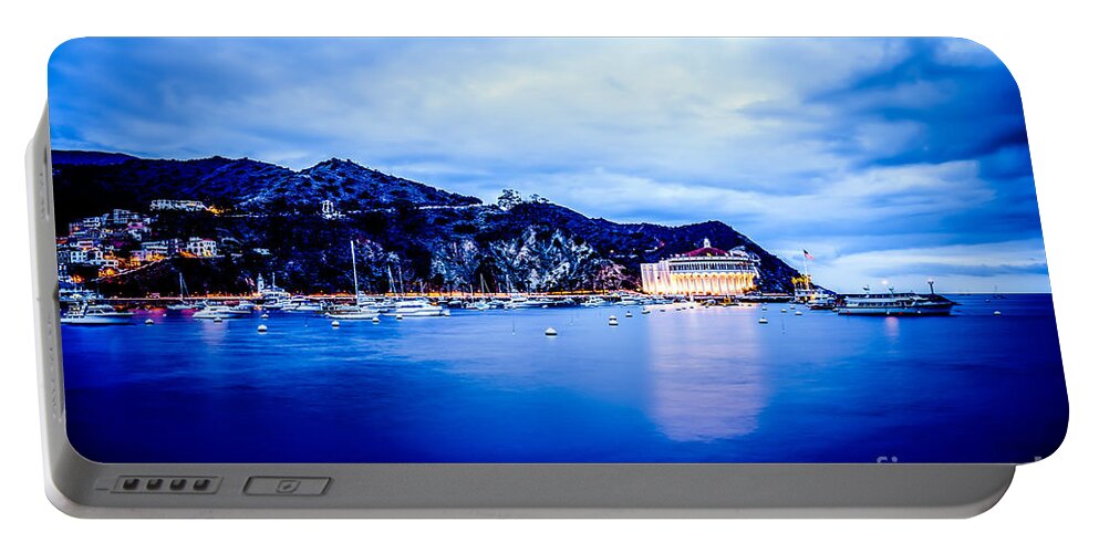 America Portable Battery Charger featuring the photograph Catalina Island Avalon Bay at Night Picture by Paul Velgos