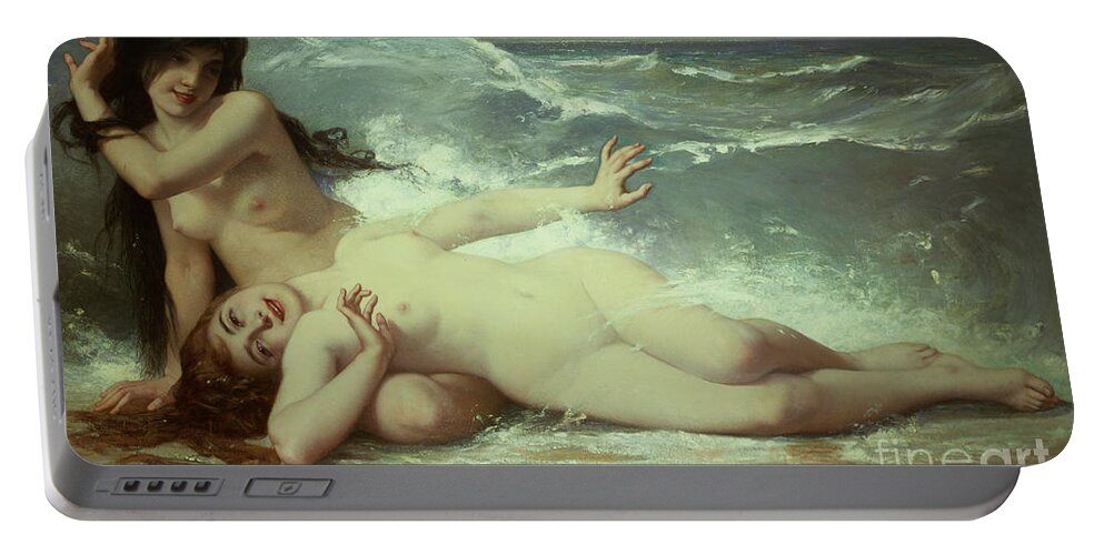 Nude Portable Battery Charger featuring the painting Catching waves by Paul Albert Laurens