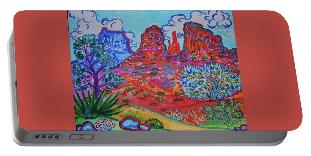 Colorful Art Portable Battery Charger featuring the painting Cathedral Rock View by Rachel Houseman
