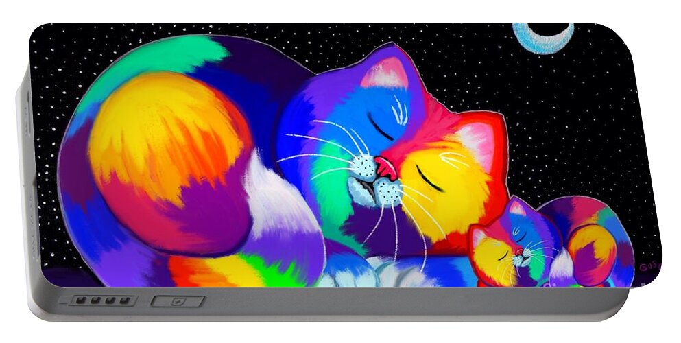 Cat Portable Battery Charger featuring the drawing Catnaps for Two by Nick Gustafson